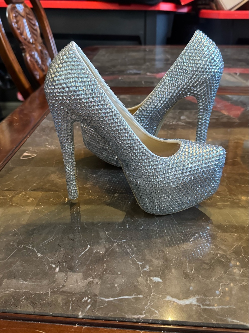Rhinestone Platform Pumps in Silver - Glam High Heels